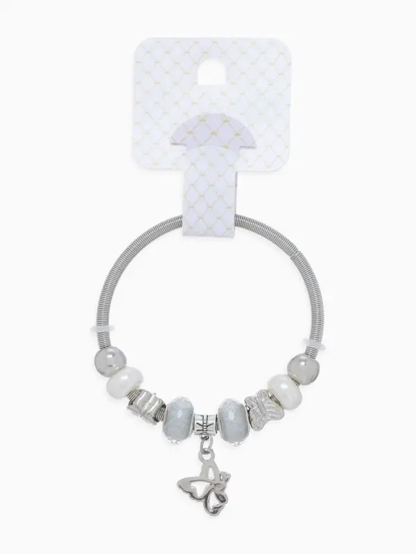 Браслет с шармами &laquo;Жемчуг. Бабочка&raquo;, d=6.5 см, белый в серебре