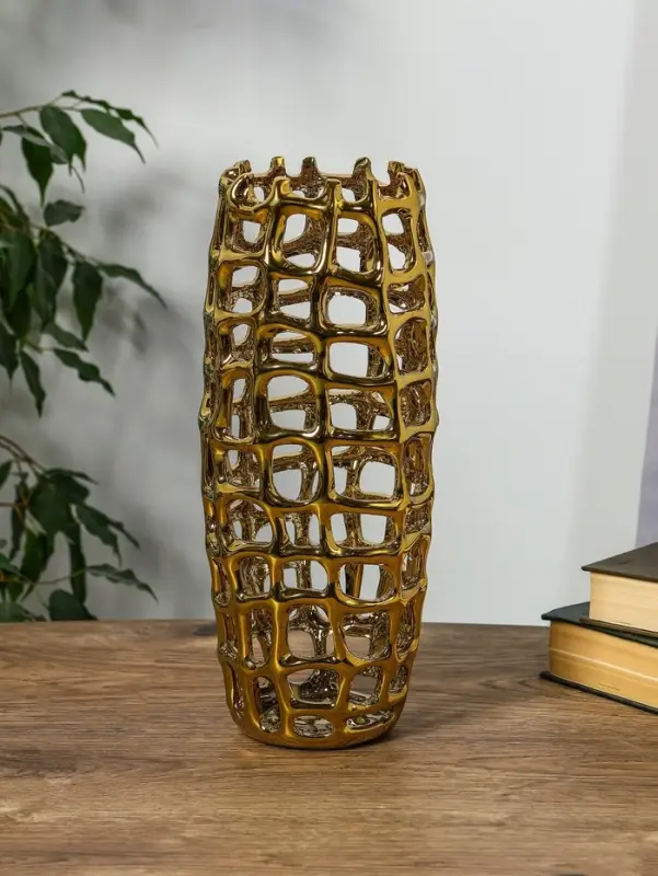 Ваза керамика настольная Ваза керамика настольная "Дайзи" крупная сетка, h=30 d=10 см, золото