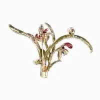 Брошь &laquo;Цветы&raquo; ирисы, жемчуг, цвет красно-зелёный