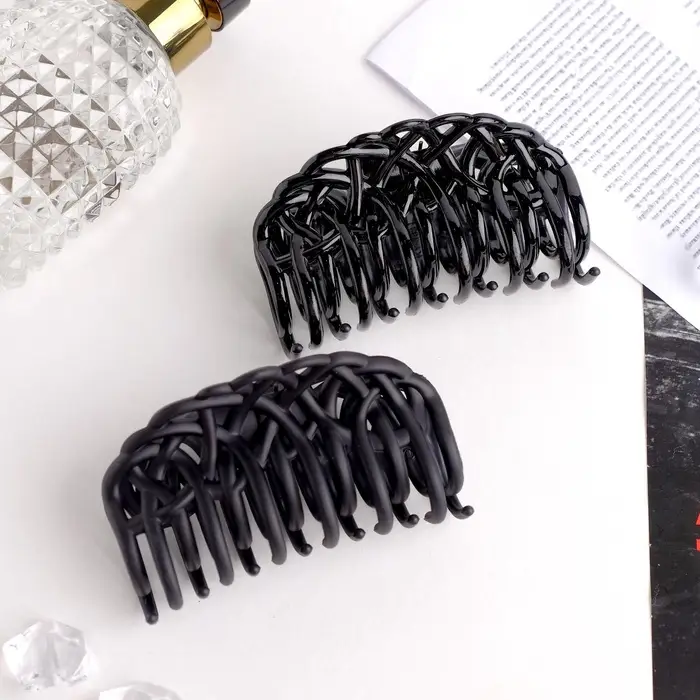 Крабик для волос &laquo;Чёрный бархат&raquo;, листочки, 8.5 см, матовый, глянцевый, МИКС