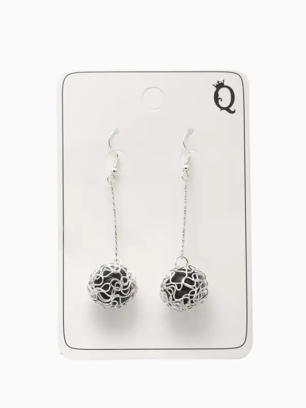 Серьги висячие &laquo;Шар плетёный&raquo;, чёрные в серебре, 6.5 см