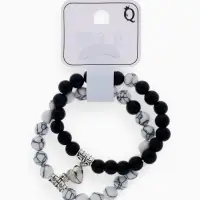 Браслеты парные &laquo;Неразлучники&raquo; на магните, сердце, чёрно-белые в серебре, d=6 см