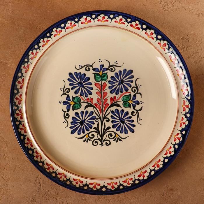 Блинница Риштанская Керамика  Блинница Риштанская Керамика "Цветы", 38 см, синий микс