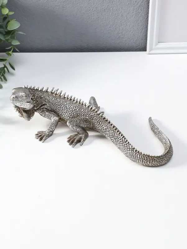 Сувенир полистоун "Игуана" чернённое серебро 25,2х12,2х7 см