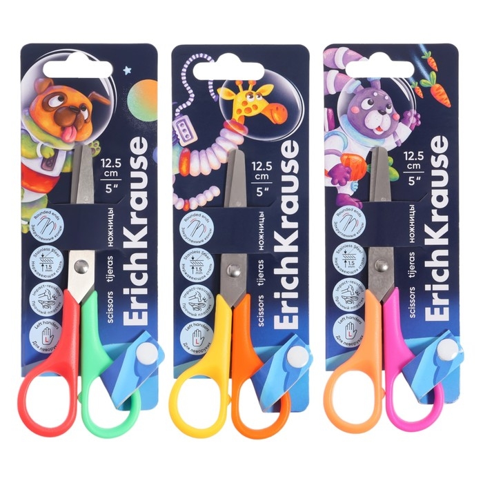 Ножницы 12.5 см ErichKrause FunCut Space Animals для левшей, блистер, микс Ножницы 12.5 см ErichKrause FunCut Space Animals для левшей, блистер, микс