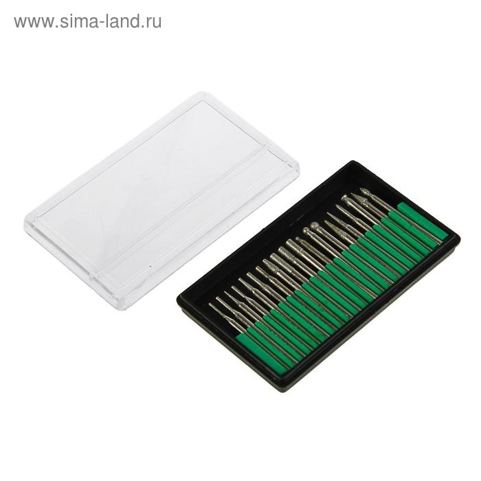 Набор шарошек  Набор шарошек "КУРС", усиленная сталь с алмазным напылением, штифт 3 мм, 20 шт.