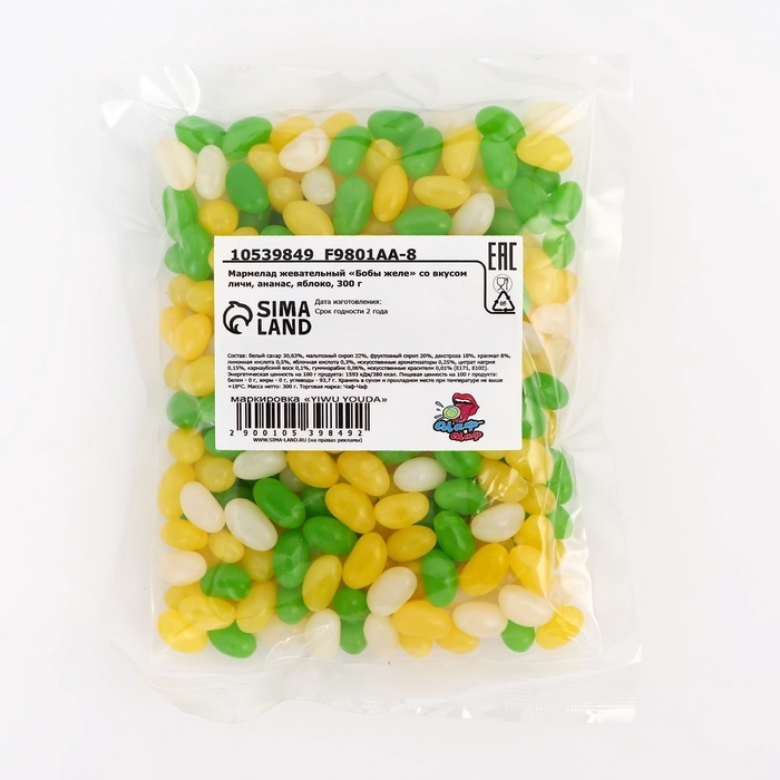 Мармелад жевательный  Мармелад жевательный "Бобы желе" со вкусом личи, ананас, яблоко, 300 г