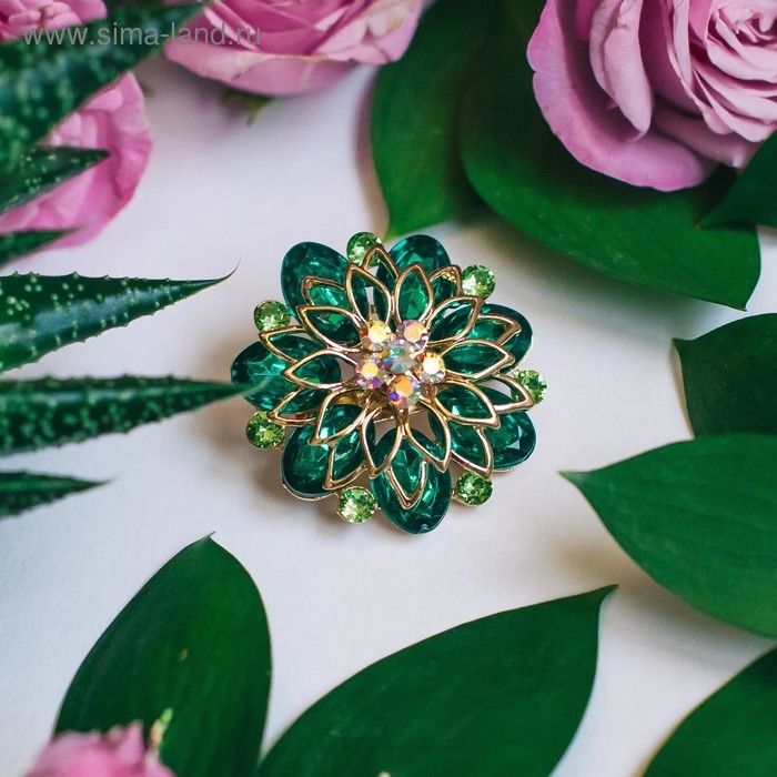 Брошь «Цветок» хризантемы, цвет зелёный в золоте Брошь «Цветок» хризантемы, цвет зелёный в золоте