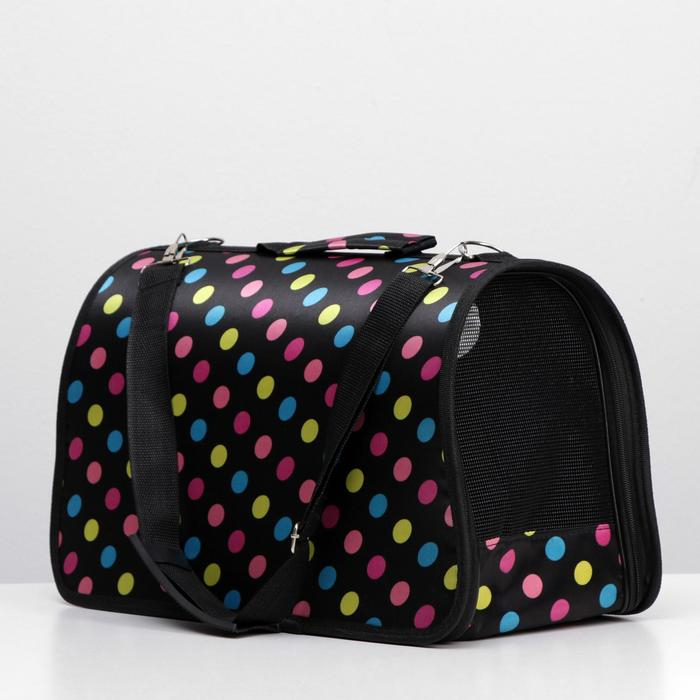 Сумка - переноска для животных  Сумка - переноска для животных "Горошек", чёрная, размер М, 40 х 21 х 27 см