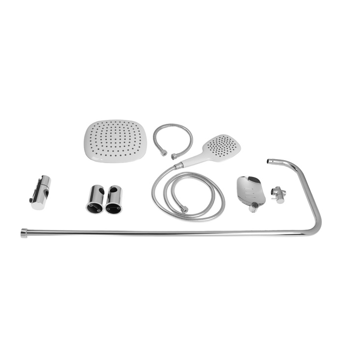 Душевая система ZEIN Z1002, тропическая и ручная лейка, шланги, стойка, мыльница, хром Душевая система ZEIN Z1002, тропическая и ручная лейка, шланги, стойка, мыльница, хром