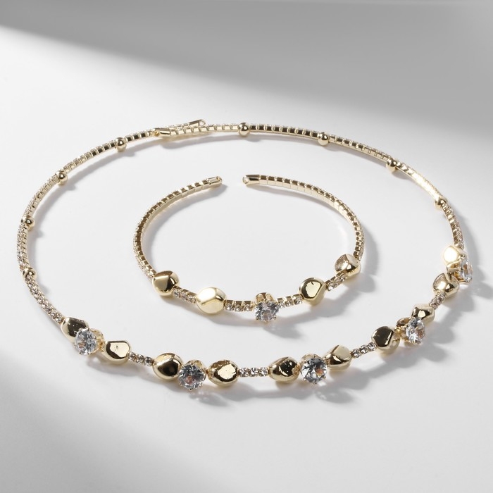 Набор 2 предмета колье, браслет «Ноэль» фигуры, цвет белый в золоте Набор 2 предмета колье, браслет «Ноэль» фигуры, цвет белый в золоте