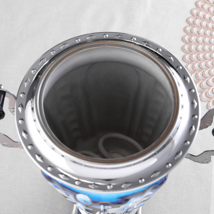 Набор «Жостово на синем», рюмка, 3 предмета, самовар 3 л, заварочный чайник 0,7 л, поднос Набор «Жостово на синем», рюмка, 3 предмета, самовар 3 л, заварочный чайник 0,7 л, поднос