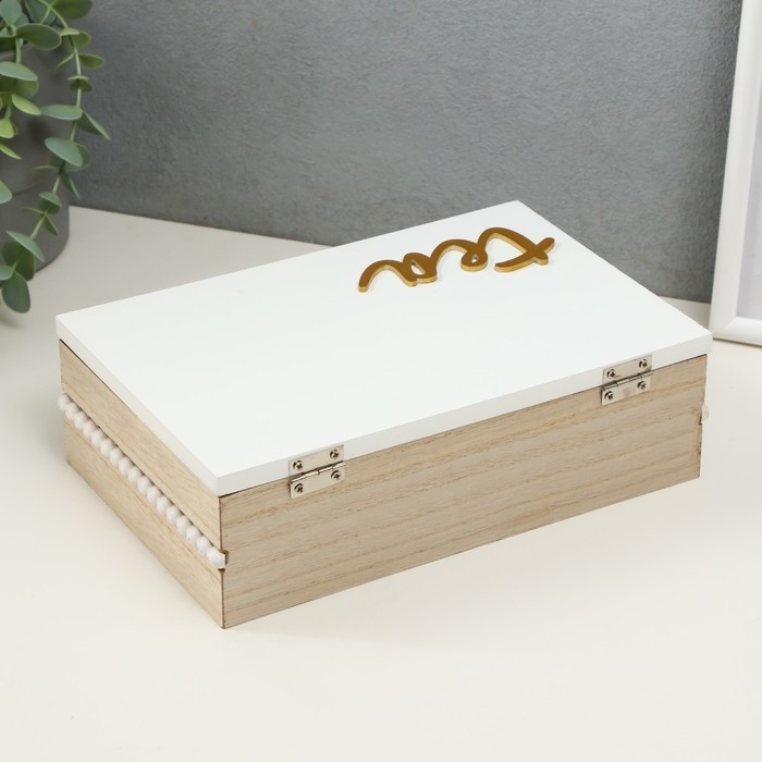 Шкатулка дерево с делениями  Шкатулка дерево с делениями "Белые бусины" 22,7х15,5х7,3 см