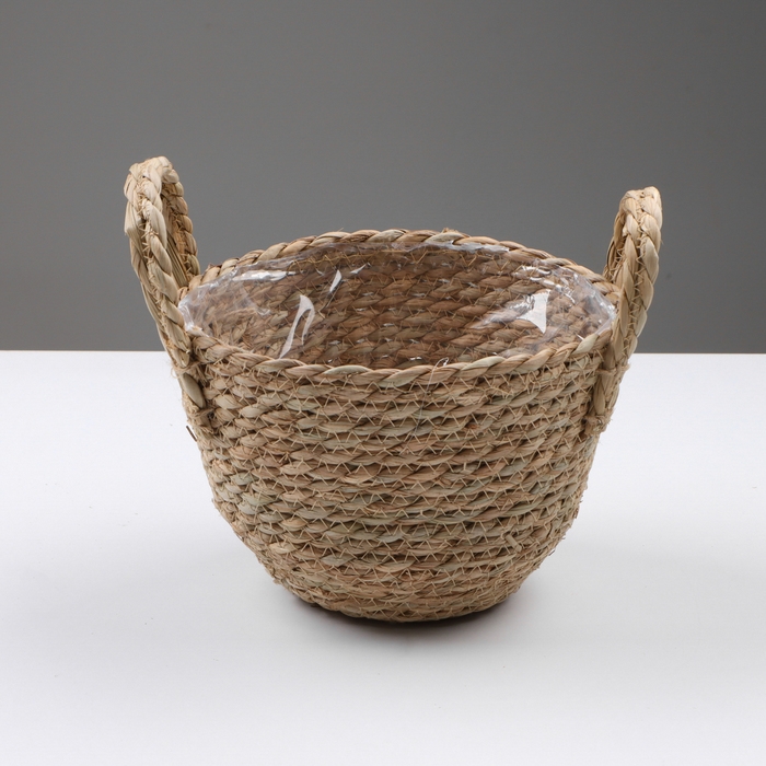 Кашпо плетеное  Кашпо плетеное "Кения" круглое с ручками, 17,5х17,5х16 см, натуральный