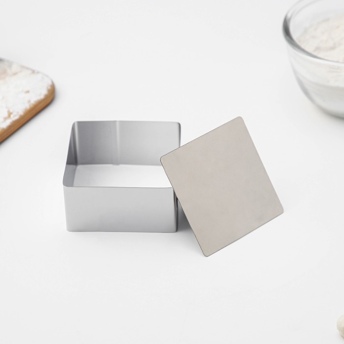 Форма для выкладки Доляна «Квадрат», 8×8×4 см, с прессом, толщина 3 мм, нержавеющая сталь Форма для выкладки Доляна «Квадрат», 8×8×4 см, с прессом, толщина 3 мм, нержавеющая сталь