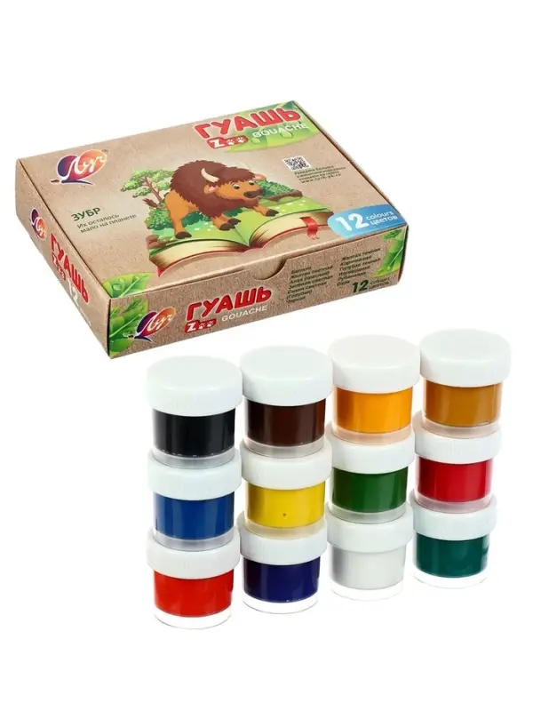 Гуашь 12 цветов &times; 15 мл ZOO, МИКС