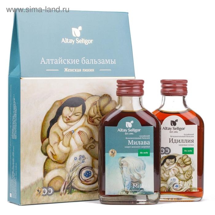 Подарочный набор Altay Seligor, женская линия: бальзам «Идиллия», бальзам «Милава» на меду, 2 флакона по 100 мл Подарочный набор Altay Seligor, женская линия: бальзам «Идиллия», бальзам «Милава» на меду, 2 флакона по 100 мл