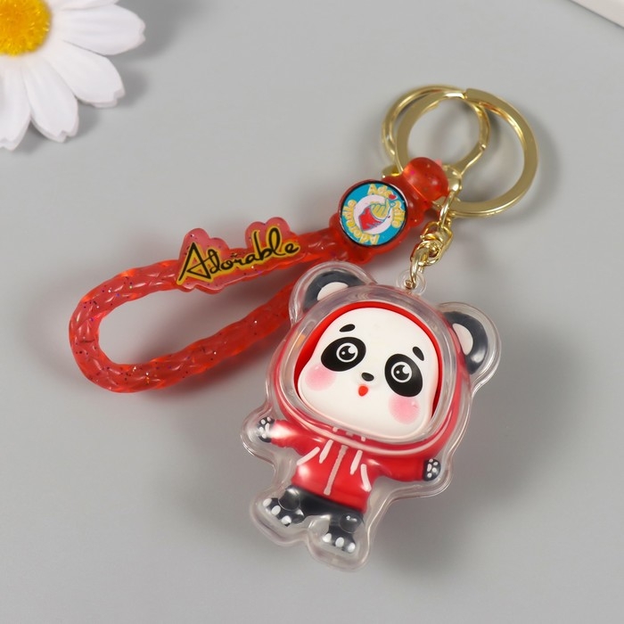 Брелок резина с карабином, ремешком  Брелок резина с карабином, ремешком "Панда в красной толстовке" 5,5х4х3,5 см