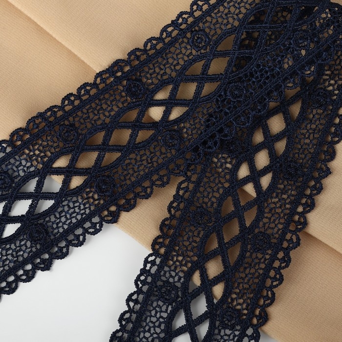 Кружево гипюровое, 40 мм × 11 ± 1 м, цвет тёмно-синий Кружево гипюровое, 40 мм × 11 ± 1 м, цвет тёмно-синий