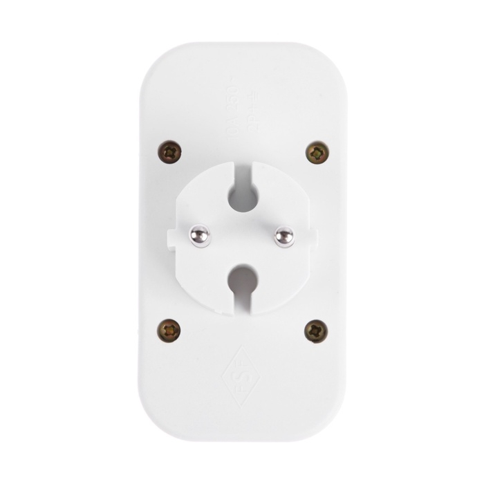 Разветвитель, 2 розетки, 10А, без з/к, 220 В, белый Разветвитель, 2 розетки, 10А, без з/к, 220 В, белый