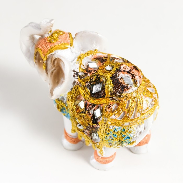 Сувенир полистоун Сувенир полистоун "Белый слон в золотой попоне с синими вставками" МИКС 9,5х5х7 см