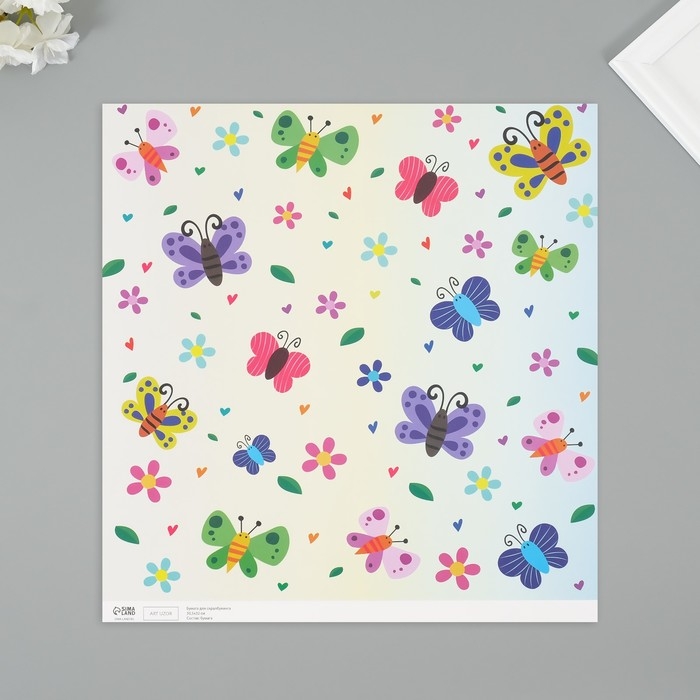 Бумага для скрапбукинга двусторонняя Бумага для скрапбукинга двусторонняя "Бабочки и пончики" плотность 180 гр набор 5 шт 30,5х32 см 10