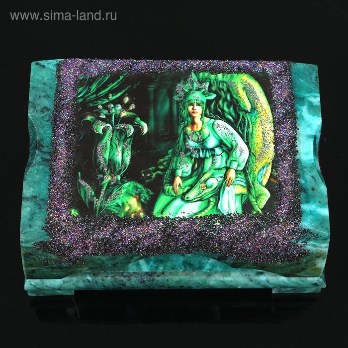 Ларец Ларец "Хозяйка медной горы №1" 15х10х7 см, каменная крошка, змеевик