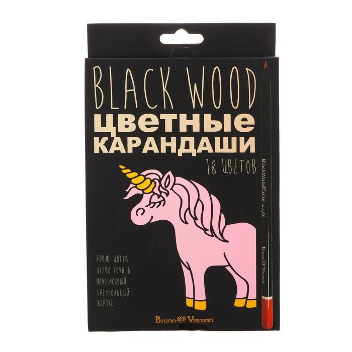 Карандаши цветные 18 цветов BlackWoodColor, пластиковые, трёхгранные, МИКС Карандаши цветные 18 цветов BlackWoodColor, пластиковые, трёхгранные, МИКС