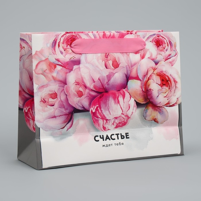 Пакет подарочный ламинированный горизонтальный, упаковка, «Счастье ждёт тебя» 22 х 17,5 х 8 см