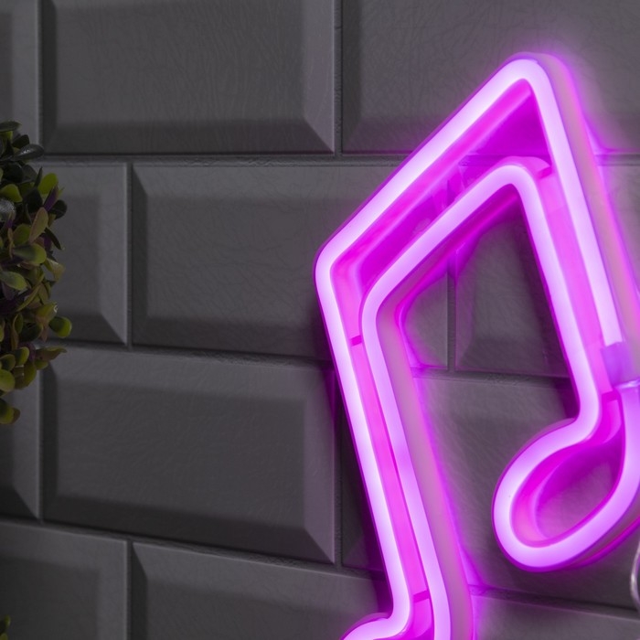Неоновая вывеска «Ноты» 19 × 21 см, батарейки ААх3 (не в комплекте), USB, свечение розовое