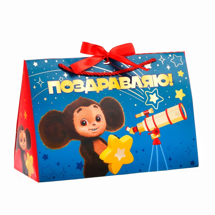 Пакет-коробка с тиснением, Чебурашка, 30х20х12 см Пакет-коробка с тиснением, Чебурашка, 30х20х12 см