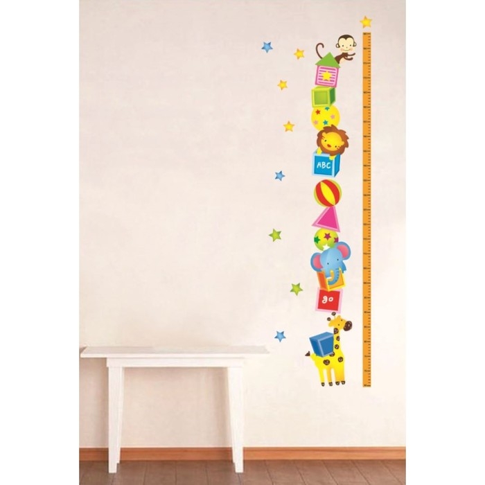 Наклейка пластик интерьерная цветная ростомер  Наклейка пластик интерьерная цветная ростомер "Звери и кубики" 45x60