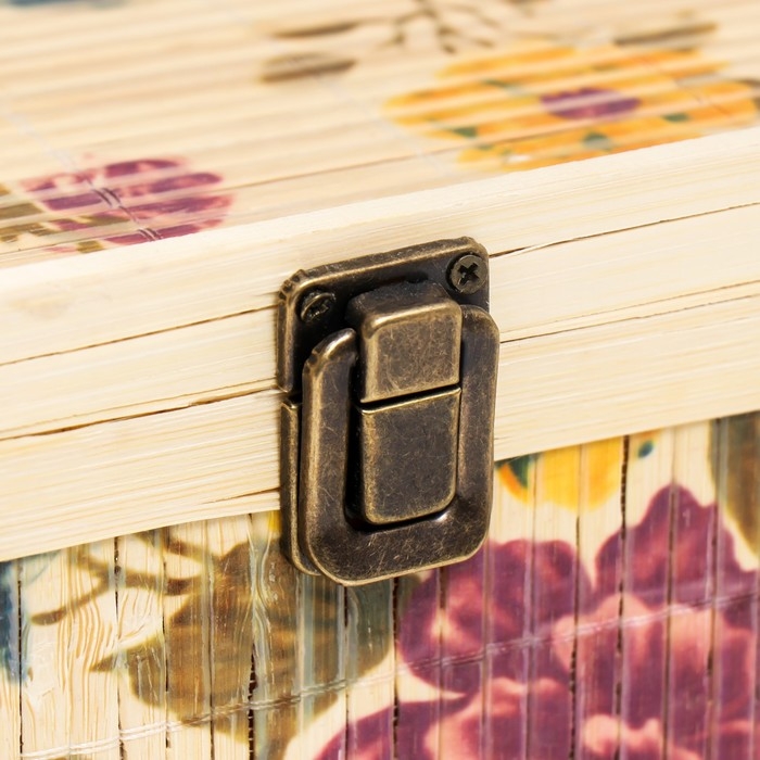 Шкатулка бамбук Шкатулка бамбук "Сад с пионами" квадрат, с ручками 16х24х24 см