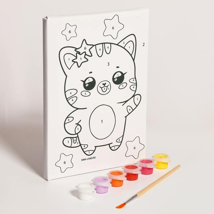 Картина по номерам для детей «Котик со звёздочками», 21 х 15 см Картина по номерам для детей «Котик со звёздочками», 21 х 15 см