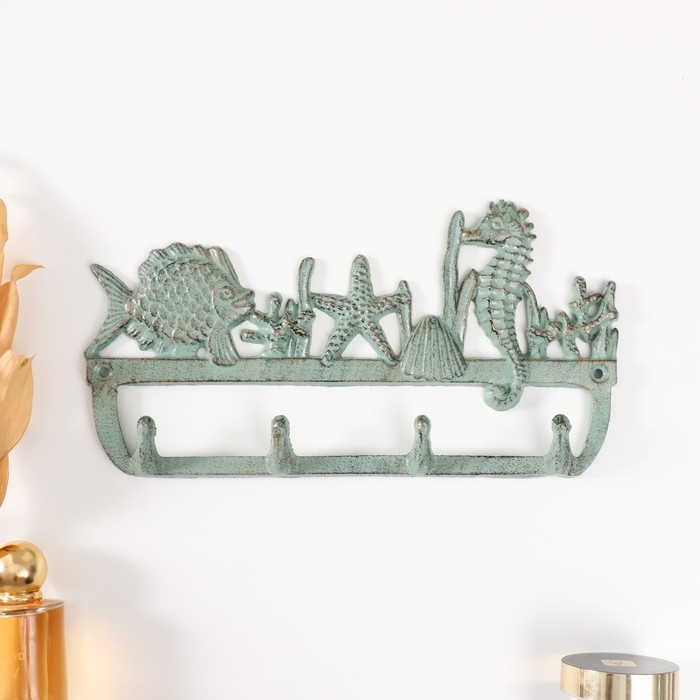 Крючки декоративные чугун Крючки декоративные чугун "Подводный мир" зелёная патина 15х29х3 см
