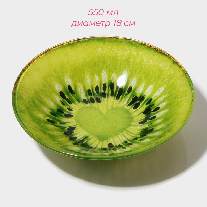 Набор тарелок стеклянных Доляна «Романтичный киви», 19 предметов: 6 десертных тарелок, 6 обеденных тарелок, 6 мисок, салатник