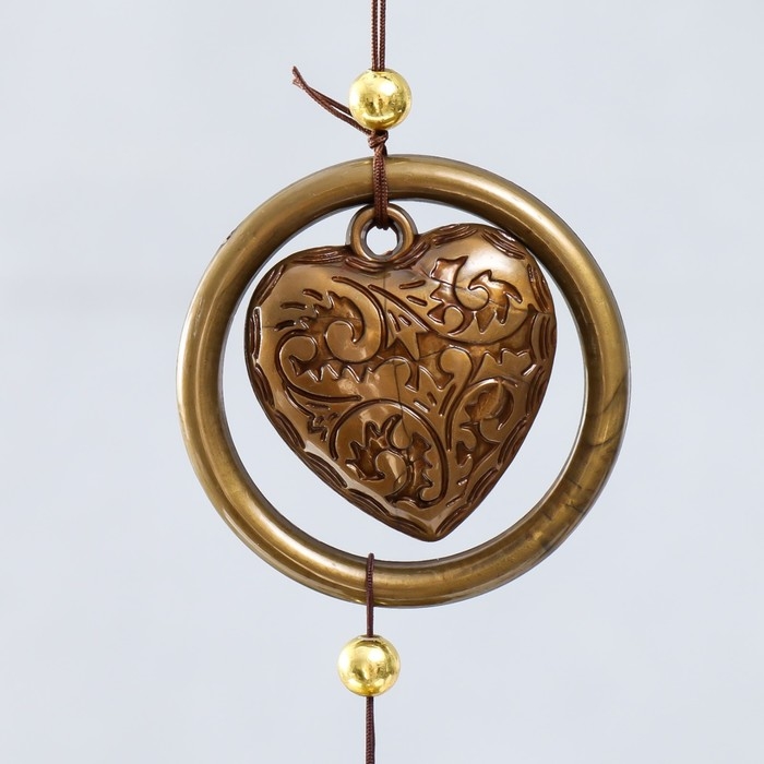 Музыка ветра металл Музыка ветра металл "Сердечко с розой в круге" 3 колокольчика 1 фигурка 40 см