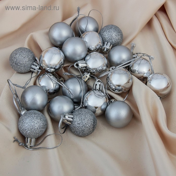 Набор шаров пластик d-3 см, 20 шт Набор шаров пластик d-3 см, 20 шт "Перелив" серебро