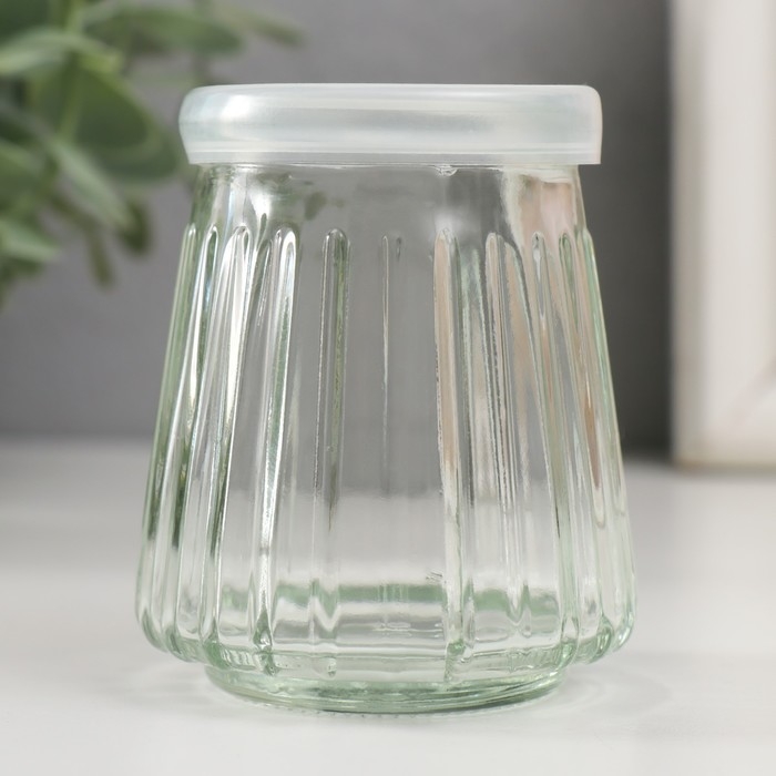 Банка для свечей стекло с крышкой Банка для свечей стекло с крышкой "Ребристая" прозрачная 100 мл 6,5х6,5х7 см