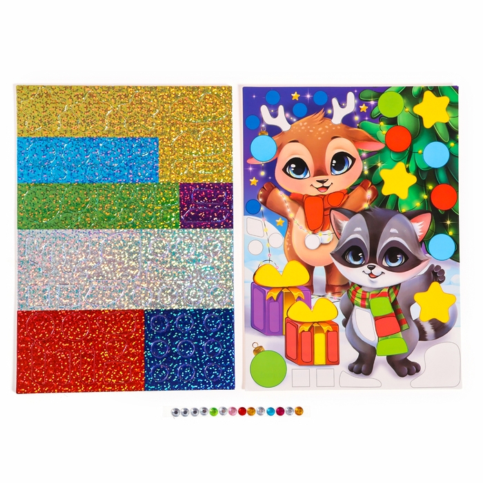 Аппликация форменными стикерами на новый год «Загадай желание», новогодний набор для творчества Аппликация форменными стикерами на новый год «Загадай желание», новогодний набор для творчества