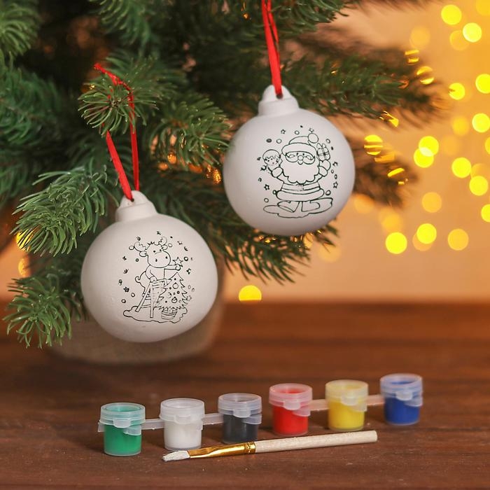 Набор новогодних шаров под раскраску «Пара №6», 2 шт., с подвесом, 3+ Набор новогодних шаров под раскраску «Пара №6», 2 шт., с подвесом, 3+