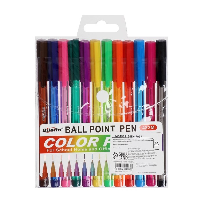 Набор ручек шариковых, 12 цветов, треугольный, тонированный корпус, в блистере на кнопке Набор ручек шариковых, 12 цветов, треугольный, тонированный корпус, в блистере на кнопке