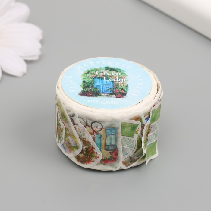 Наклейка бумага Наклейка бумага "Двери и окна в цветах" 1,2 - 2,5 см 100 шт в рулоне 11х8 см