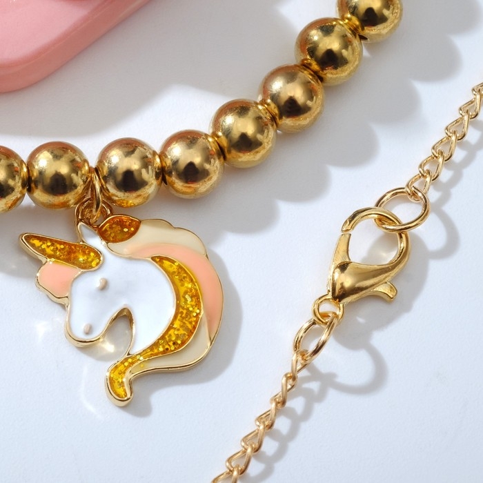 Набор детский 3 предмета: кулон, браслет, кольцо «Выбражулька» единороги, цветной в золоте Набор детский 3 предмета: кулон, браслет, кольцо «Выбражулька» единороги, цветной в золоте