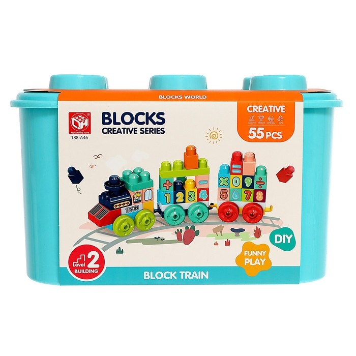 Конструктор в кейсе &laquo;Числовой поезд&raquo;, 2 варианта сборки, 55 деталей, бирюзовый ящик