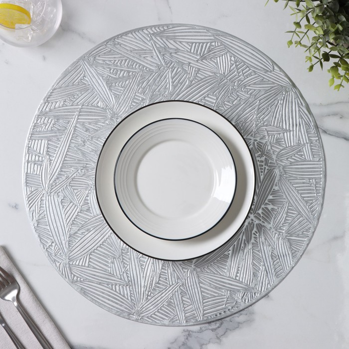 Салфетки сервировочные на стол Доляна «Листья», d=38 см, 4 шт, цвет серебряный Салфетки сервировочные на стол Доляна «Листья», d=38 см, 4 шт, цвет серебряный