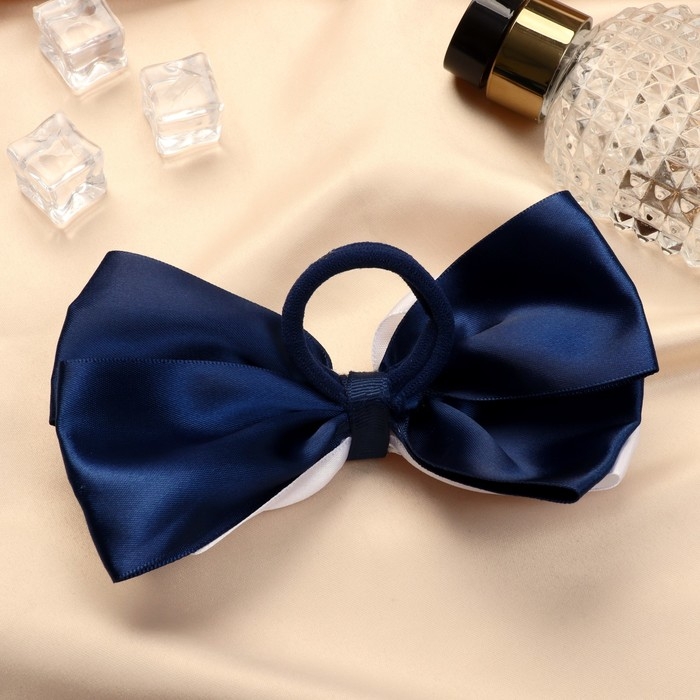 Резинка для волос Резинка для волос "Школьница" бант пряжка и кружева, 12 см, бело-синий