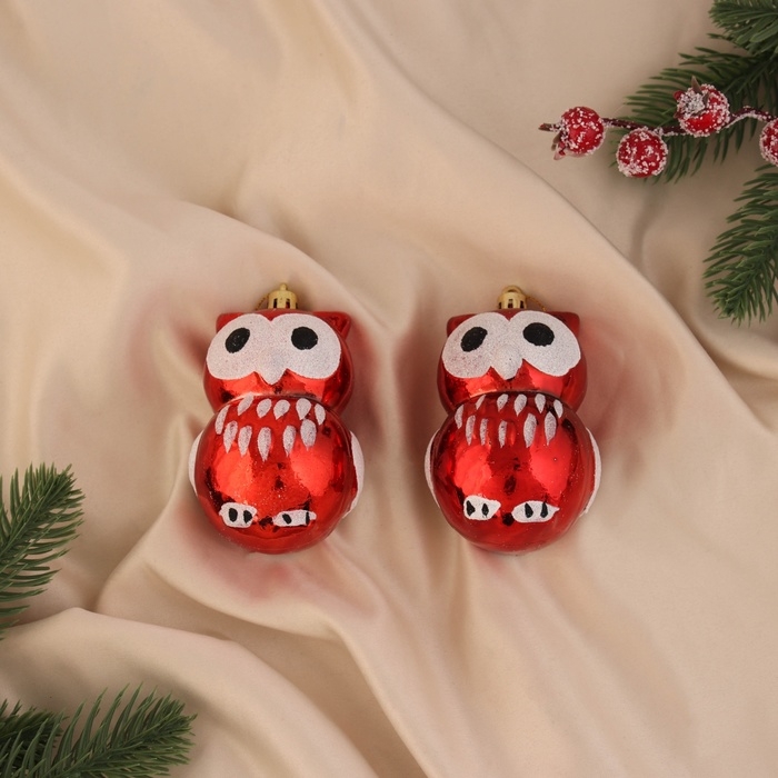 Украшение ёлочное Украшение ёлочное "Сова с большими глазами" (набор 2 шт) 8,5х5 см, красный