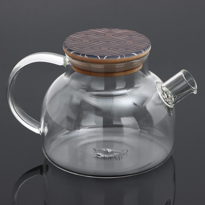 Чайник стеклянный заварочный с бамбуковой крышкой «Геометрия», 600 мл Чайник стеклянный заварочный с бамбуковой крышкой «Геометрия», 600 мл