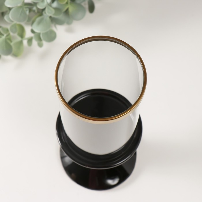 Подсвечник керамика, стекло на 1 свечу Подсвечник керамика, стекло на 1 свечу "Параллели" d=7,5 см чёрный с золотом 9,5х9,5х24 см